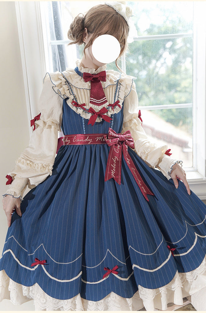 クラシカルロリィタ JSK ネイビー ピンストライプ Buling Moon - La Bourbon
