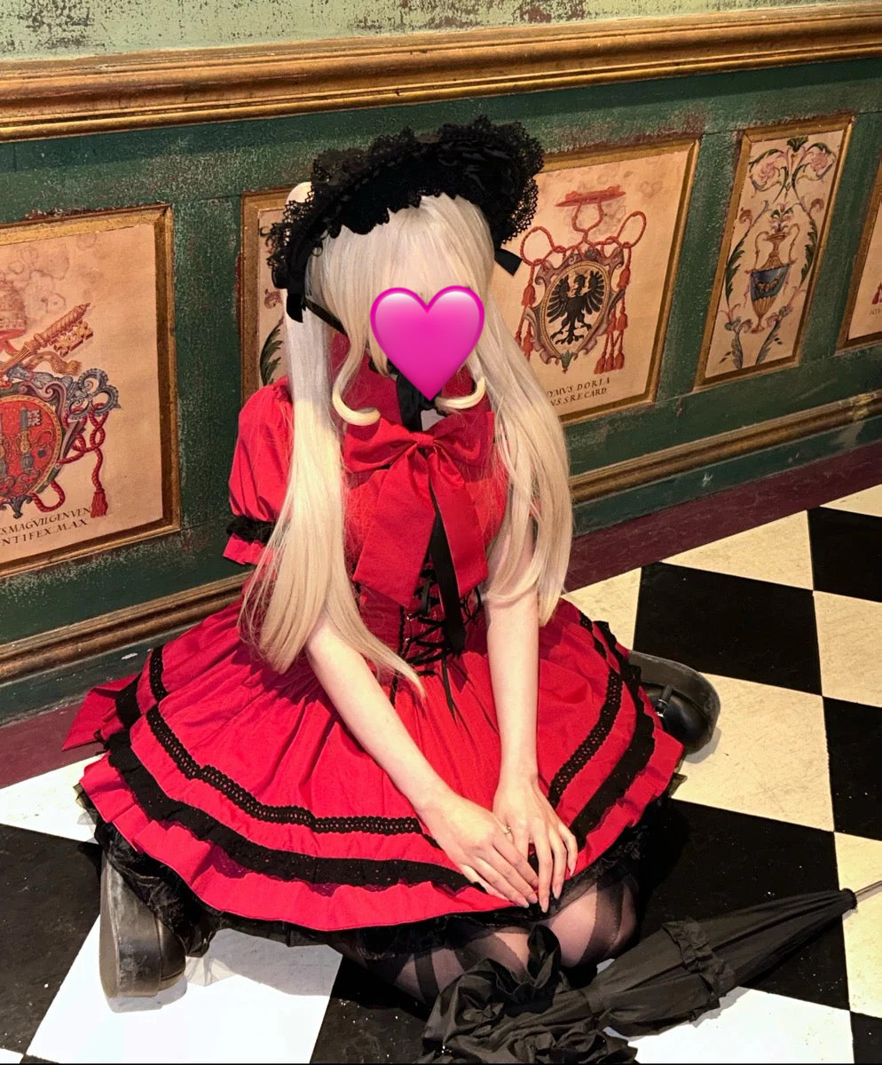 クラシカルロリィタ ワンピース 深紅 編み上げ 令嬢風｜La Bourbon