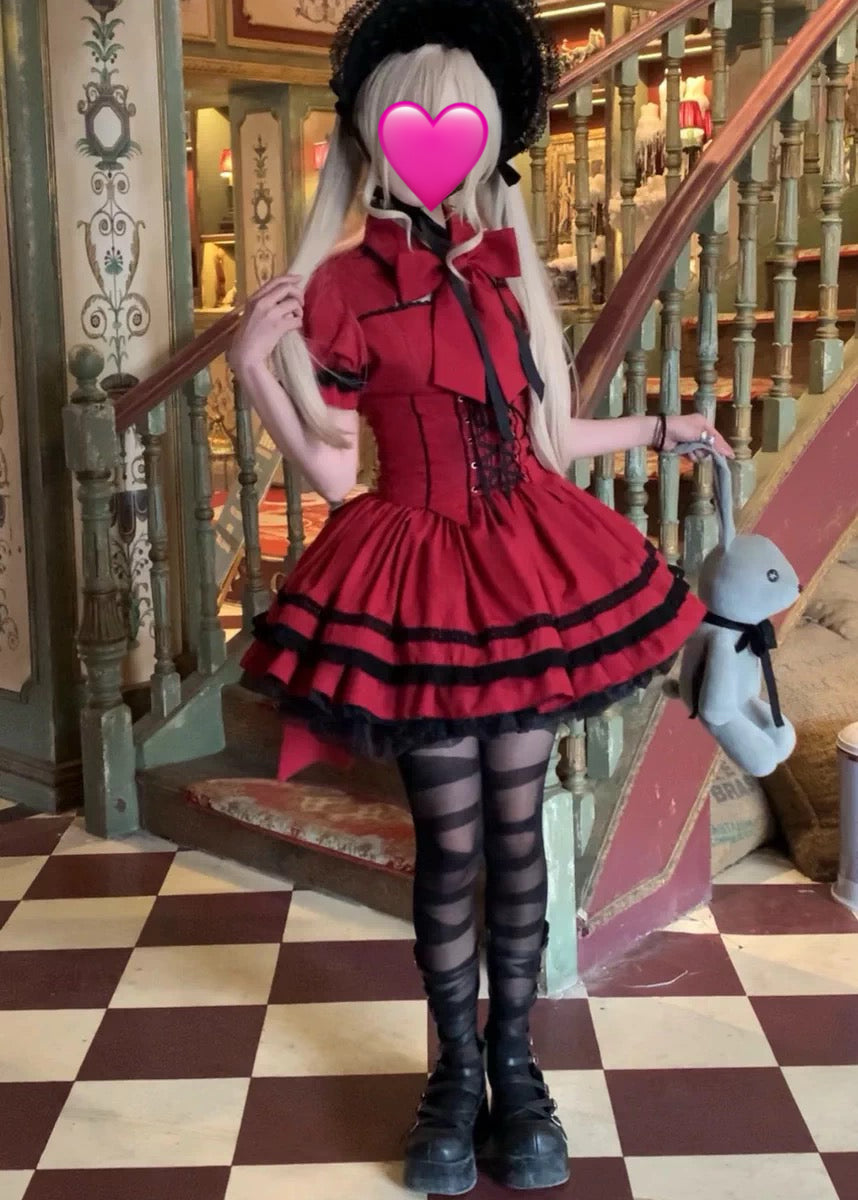 クラシカルロリィタ ワンピース 深紅 編み上げ 令嬢風｜La Bourbon